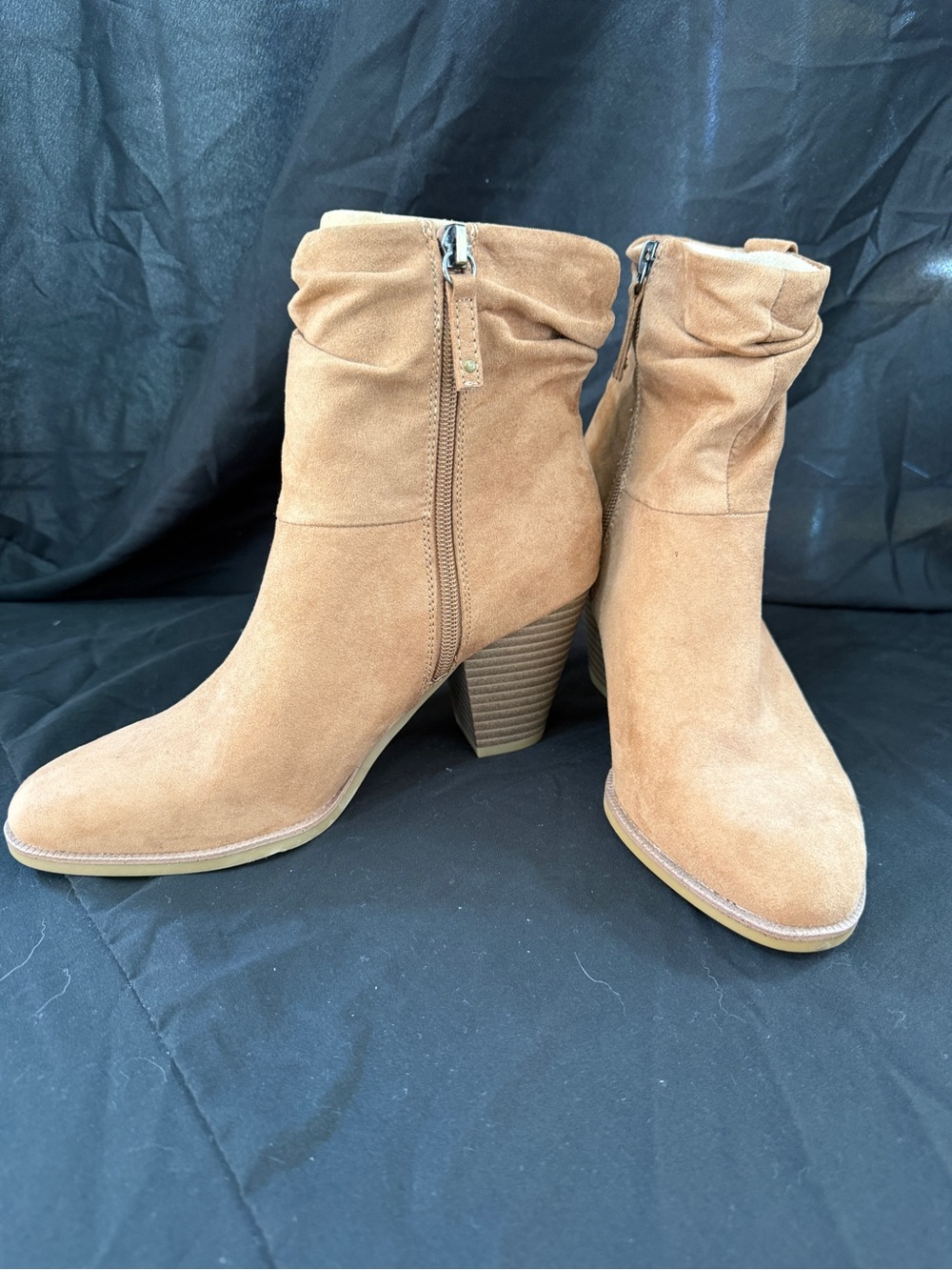 Dr. Scholl's Tan Suede Slouchy Ankle Boots with Stacked Heel